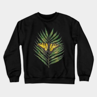 Green tropical leaf with butterfly Crewneck Sweatshirt